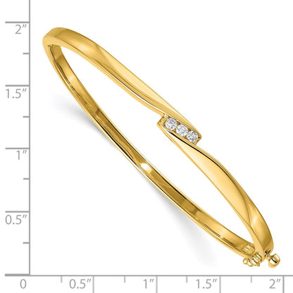 14K Yellow Gold Complete 3 Stone 1/8 Carat Aaa Diamond Hinged Oval Bangle Bracelet