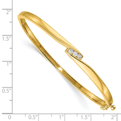 14K Yellow Gold Complete 3 Stone 1/8 Carat Aa Diamond Hinged Oval Bangle Bracelet