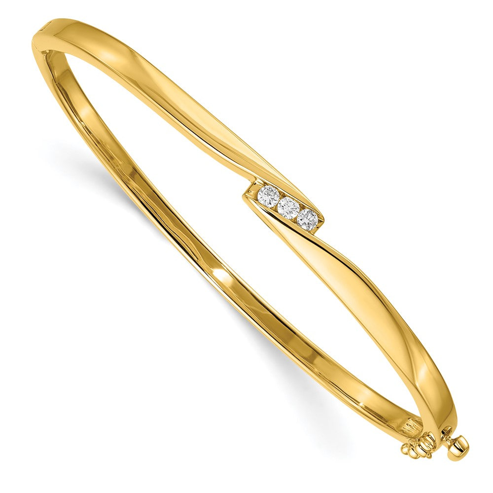 14K Yellow Gold Complete 3 Stone 1/8 Carat Aaa Diamond Hinged Oval Bangle Bracelet