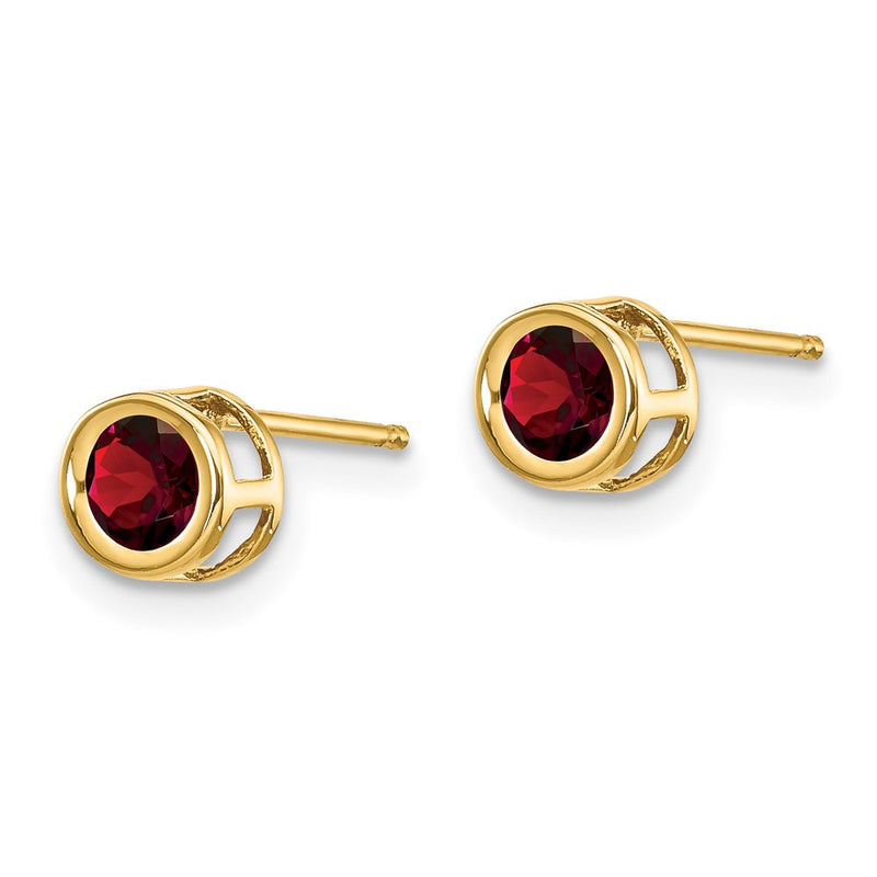 14K Yellow Gold 4mm Oval Bezel January/Garnet Post Earrings
