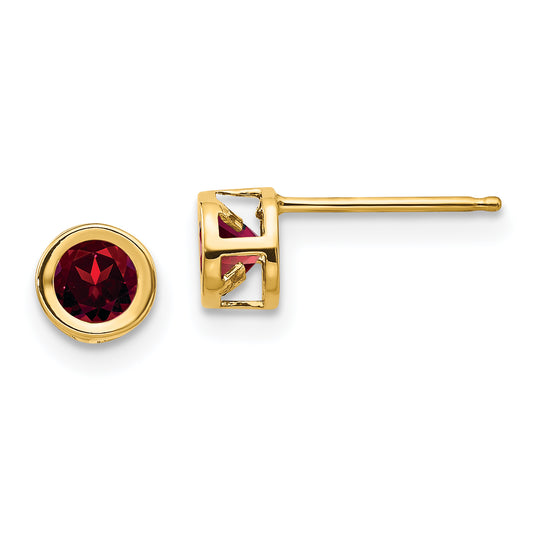 14K Yellow Gold 4mm Oval Bezel January/Garnet Post Earrings
