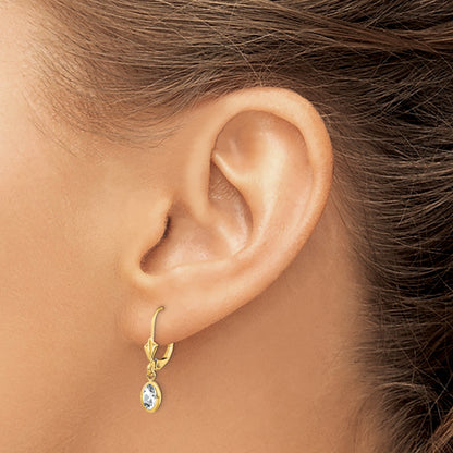 14K Yellow Gold 6X4 Oval Bezel April/White Topaz Leverback Earrings