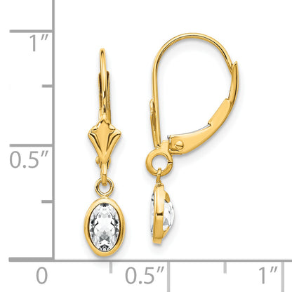 14K Yellow Gold 6X4 Oval Bezel April/White Topaz Leverback Earrings
