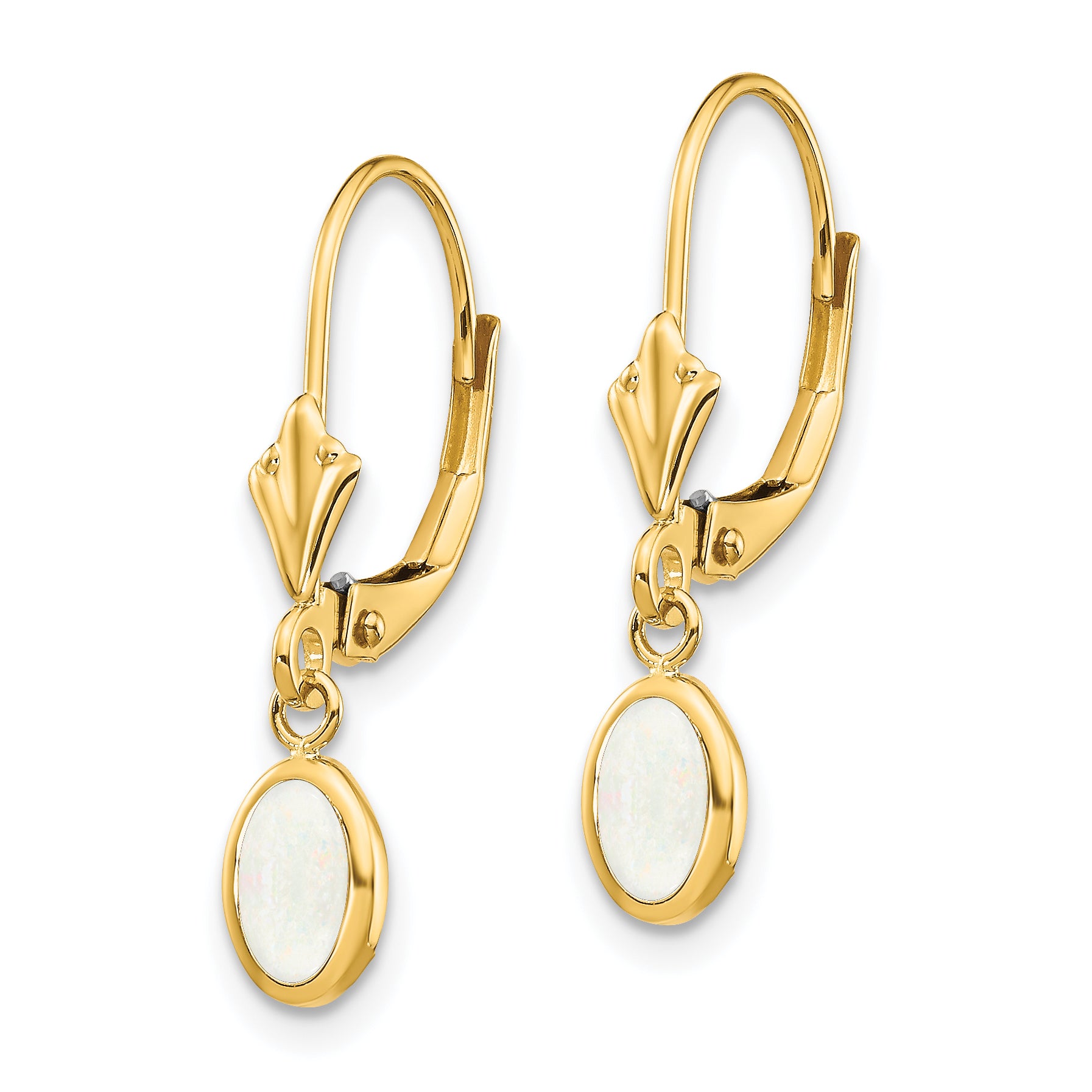14K Yellow Gold 6X4 Oval Bezel October/Opal Leverback Earrings