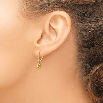 14K Yellow Gold 6X4 Oval Bezel November/Citrine Leverback Earrings