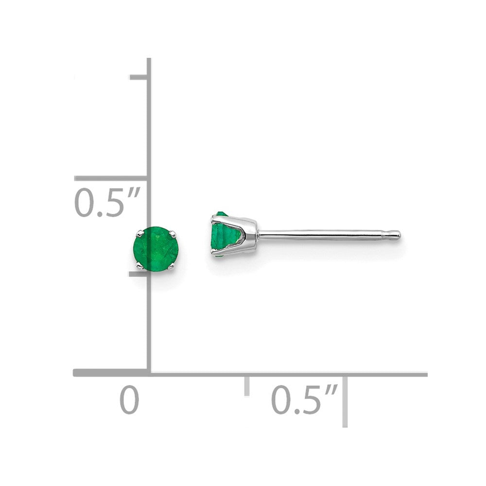 14K White Gold 3mm Emerald Stud Earrings