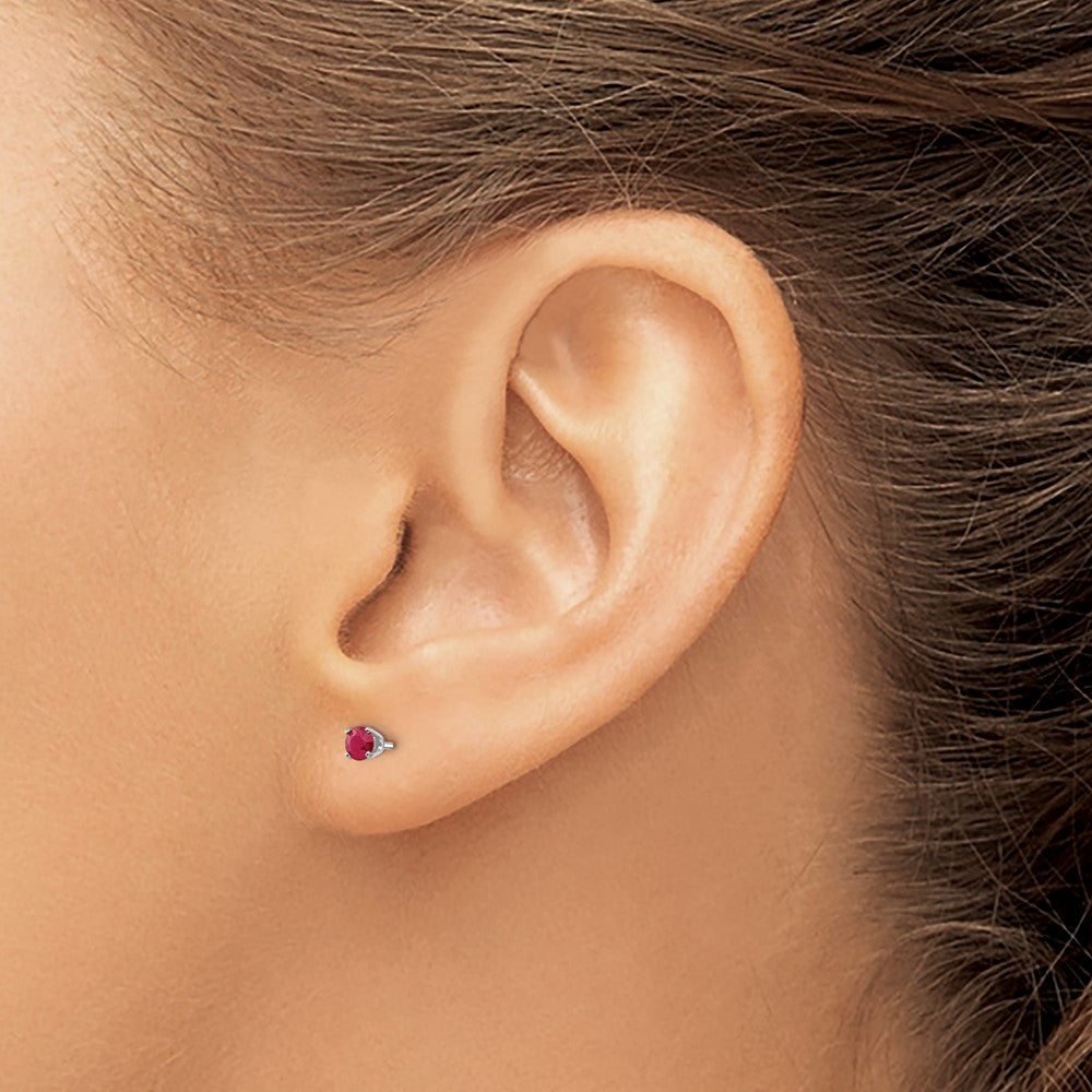 14K White Gold 3mm Ruby Stud Earrings