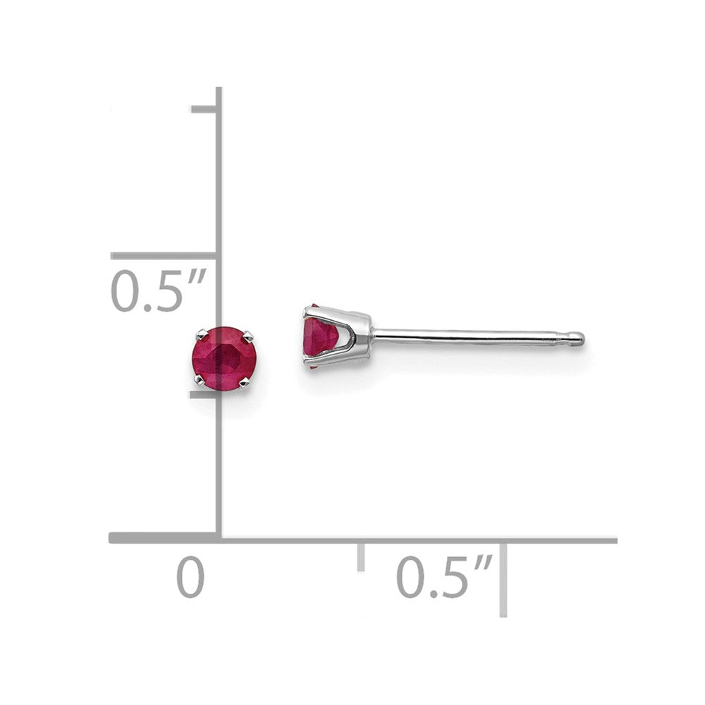 14K White Gold 3mm Ruby Stud Earrings