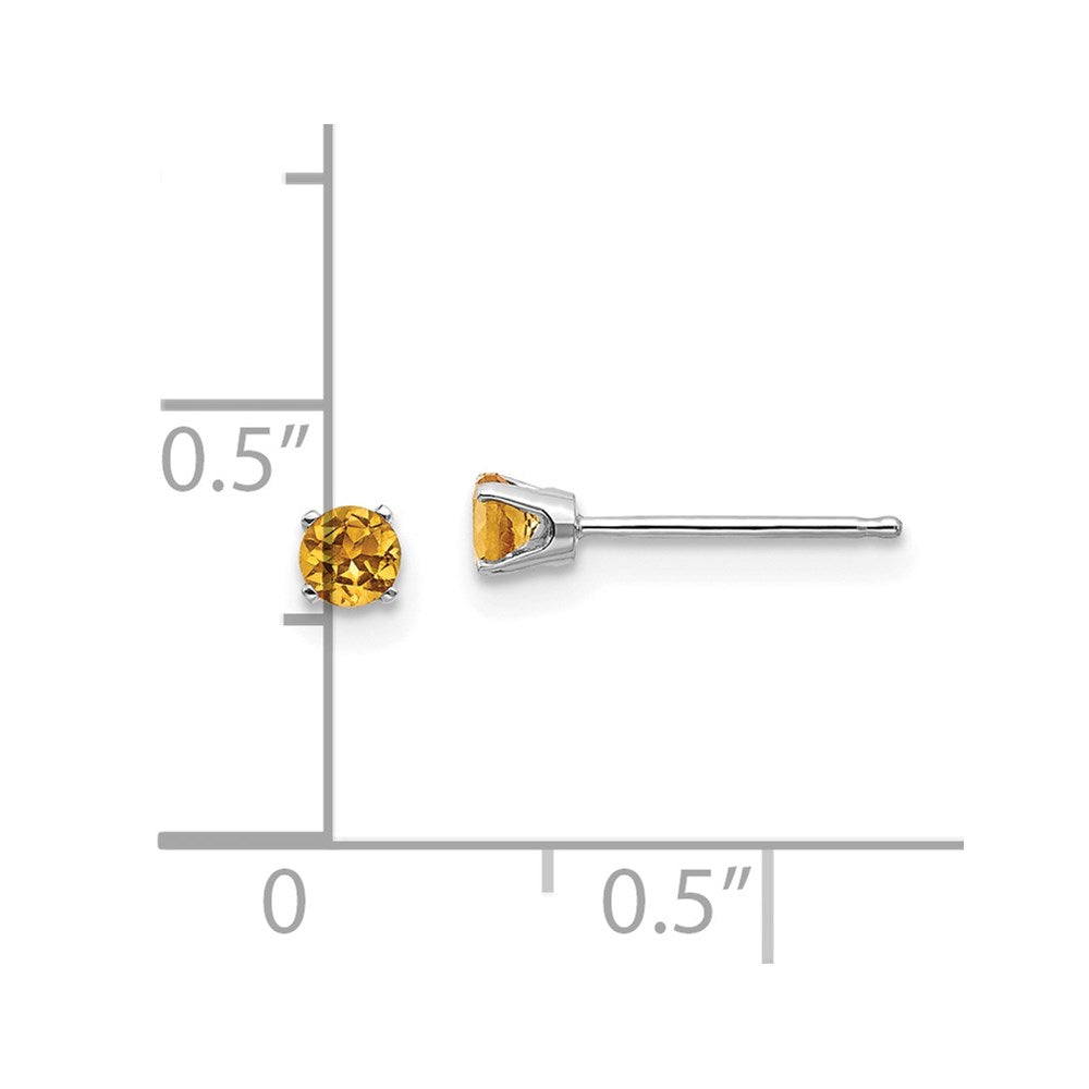 14K White Gold 3mm Citrine Stud Earrings