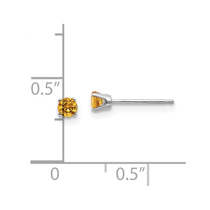 14K White Gold 3mm Citrine Stud Earrings