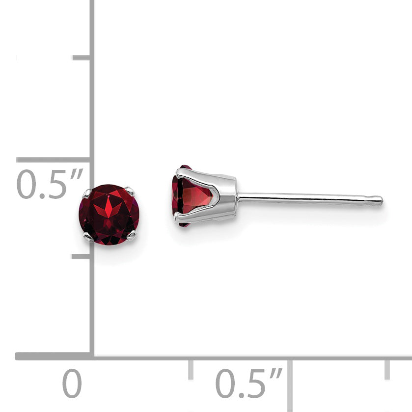 14K White Gold 4mm Garnet Stud Earrings