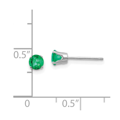 14K White Gold 4mm Emerald Stud Earrings