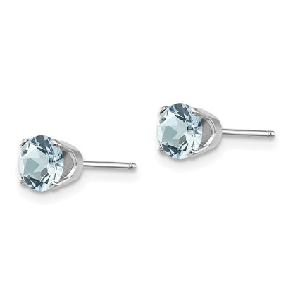 14K White Gold 5mm Aquamarine Stud Earrings