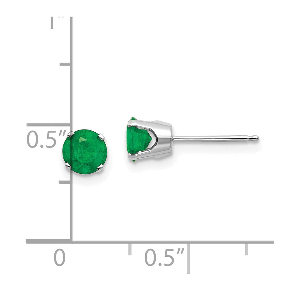 14K White Gold 5mm Emerald Stud Earrings