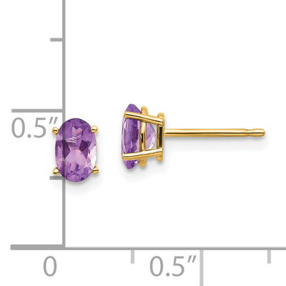 14K Yellow Gold 6X4 Oval February/Amethyst Post Earrings