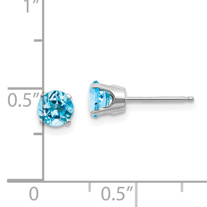 14K White Gold 5mm Blue Topaz Stud Earrings