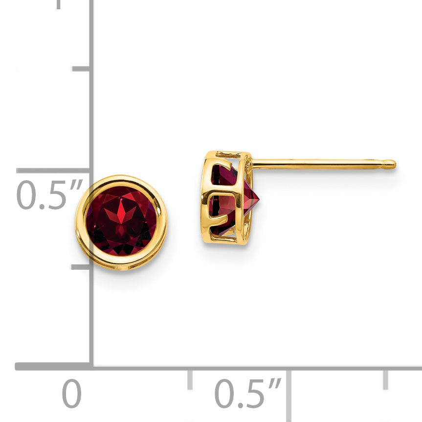 14K Yellow Gold 5mm Bezel Garnet Stud Earrings