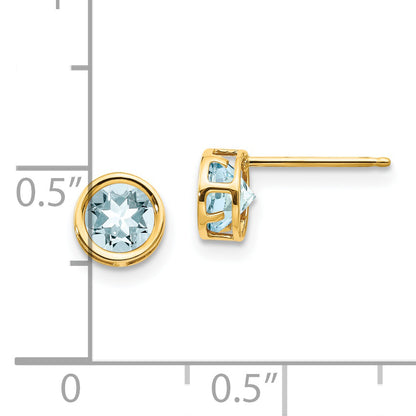 14K Yellow Gold 5mm Bezel Aquamarine Stud Earrings