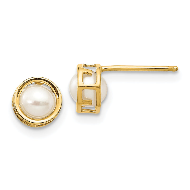 14K Yellow Gold 4.5mm Bezel Fw Cultured Pearl Stud Earrings