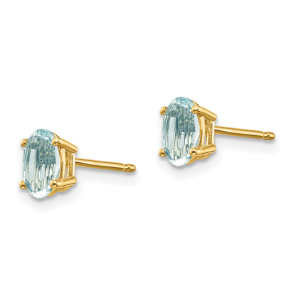 14K Yellow Gold 6X4 Oval March/Aquamarine Post Earrings