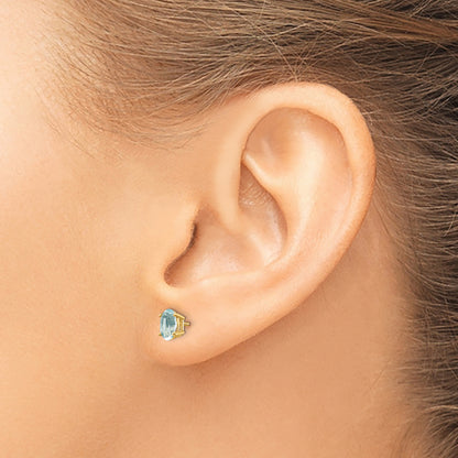 14K Yellow Gold 6X4 Oval March/Aquamarine Post Earrings