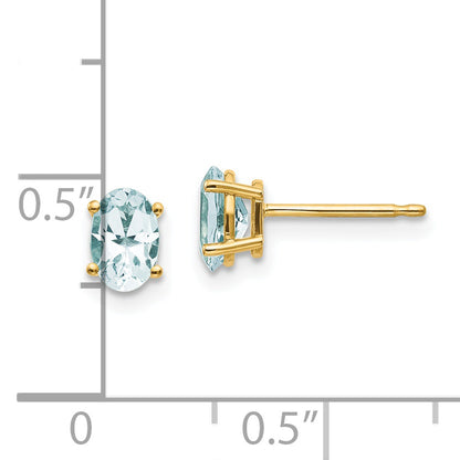 14K Yellow Gold 6X4 Oval March/Aquamarine Post Earrings