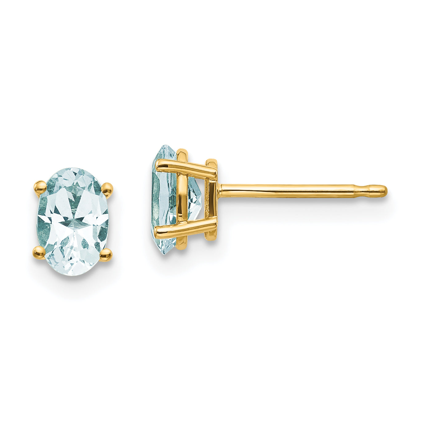 14K Yellow Gold 6X4 Oval March/Aquamarine Post Earrings