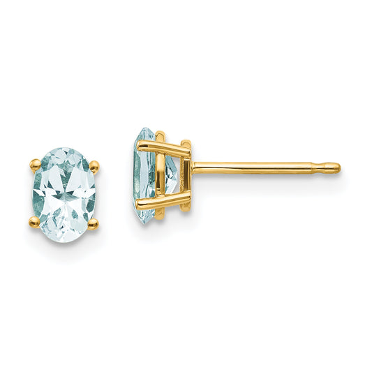 14K Yellow Gold 6X4 Oval March/Aquamarine Post Earrings