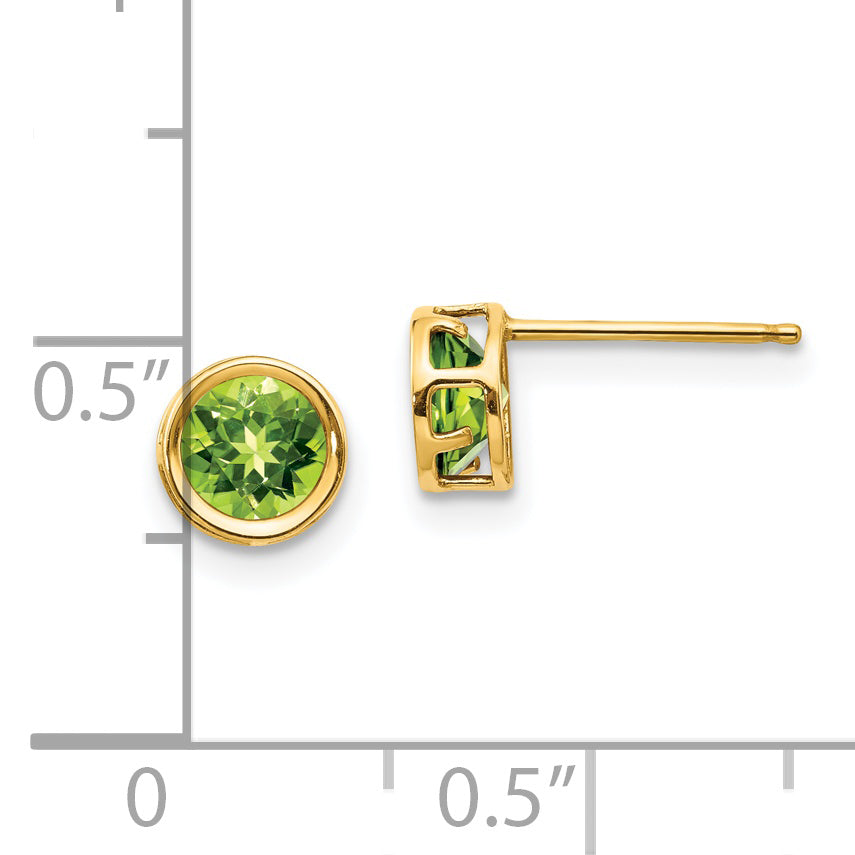 14K Yellow Gold 5mm Bezel Peridot Stud Earrings