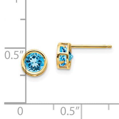 14K Yellow Gold 5mm Blue Topaz Bezel Set Stud Earrings