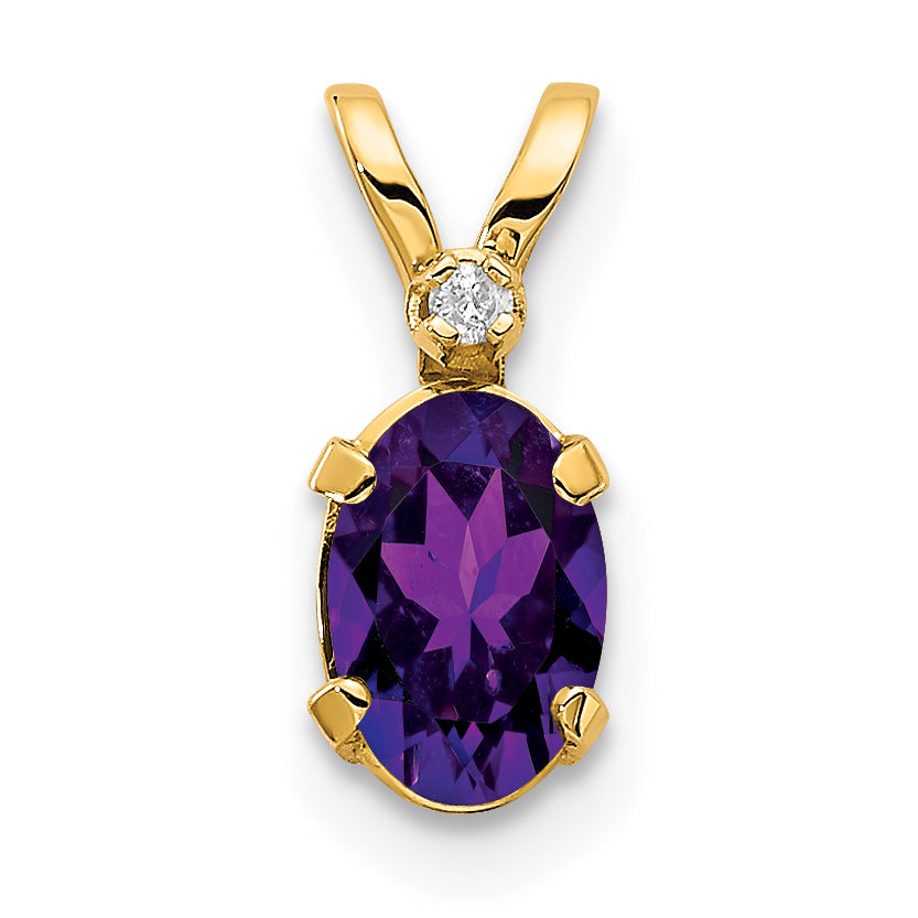 14K Yellow Gold Diamond & Amethyst Birthstone Pendant