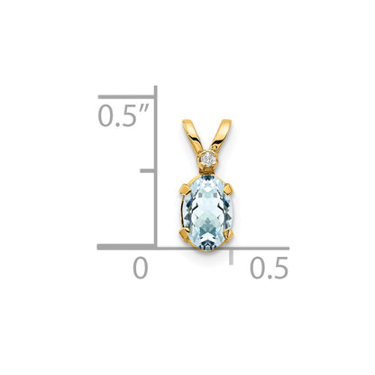 14K Yellow Gold Diamond & Aquamarine Birthstone Pendant