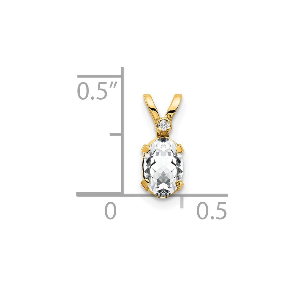 14K Yellow Gold Diamond & White Topaz Birthstone Pendant