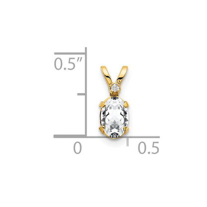 14K Yellow Gold Diamond & White Topaz Birthstone Pendant