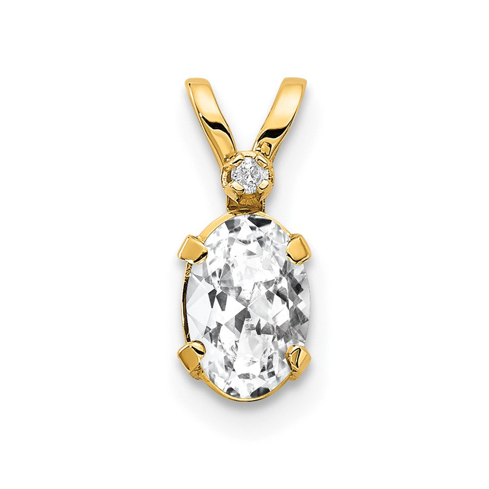14K Yellow Gold Diamond & White Topaz Birthstone Pendant