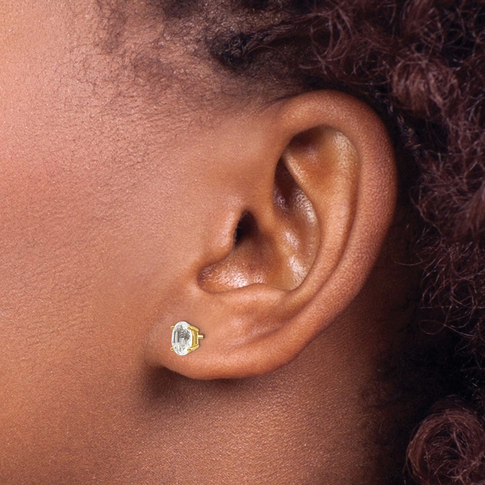 14K Yellow Gold 6X4 Oval April/White Topaz Post Earrings