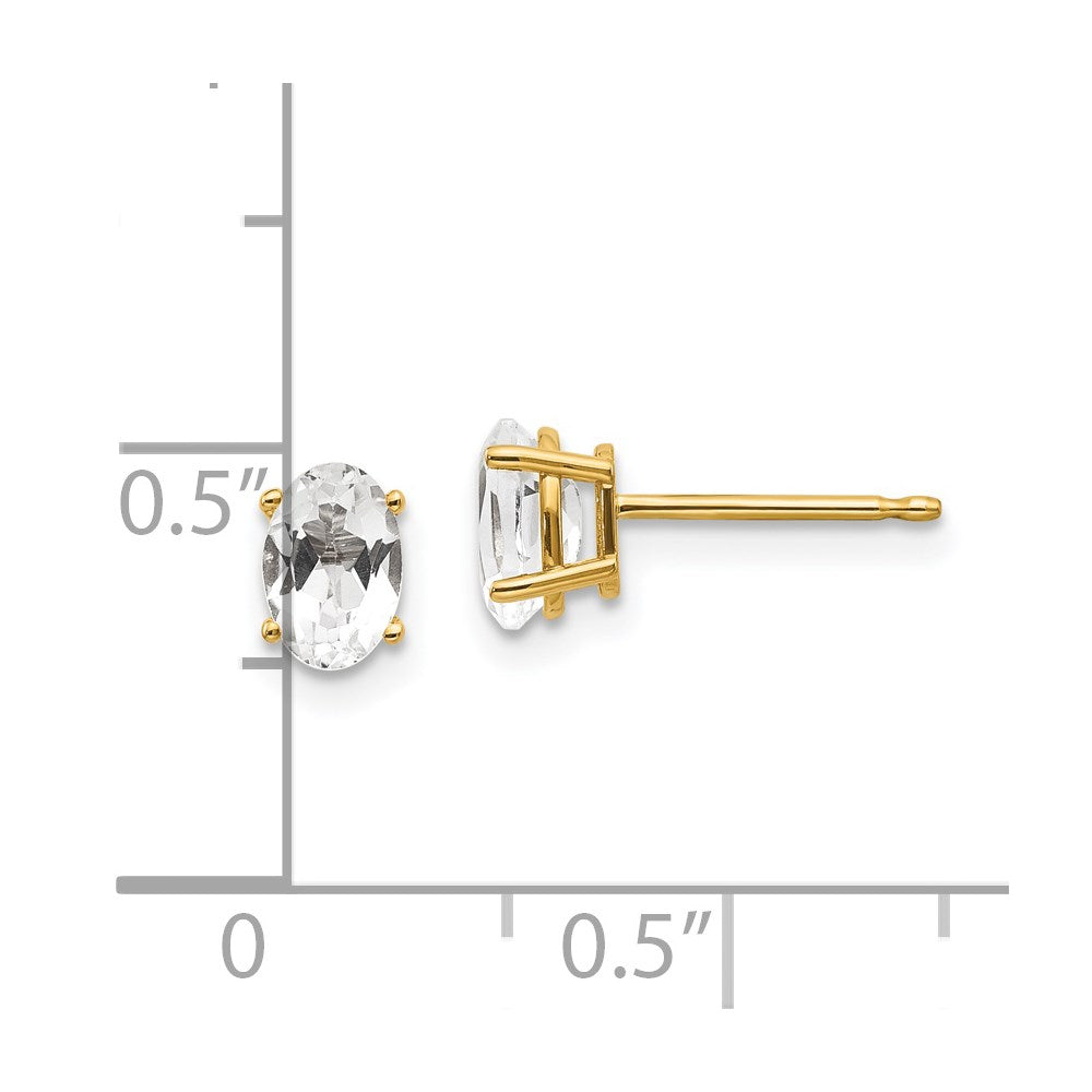 14K Yellow Gold 6X4 Oval April/White Topaz Post Earrings