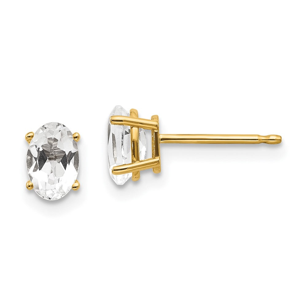 14K Yellow Gold 6X4 Oval April/White Topaz Post Earrings