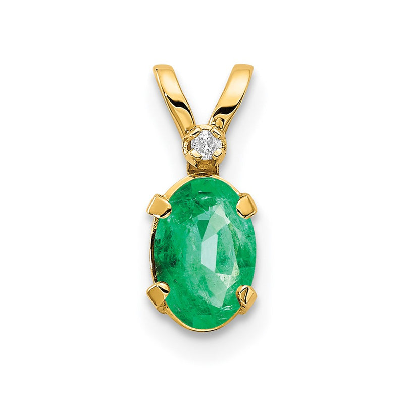 14k Yellow Gold 14k Diamond & Emerald Birthstone Pendant