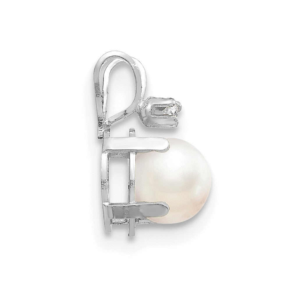 14K White Gold Diamond and Freshwater Cultured Pearl Birthstone Pendant