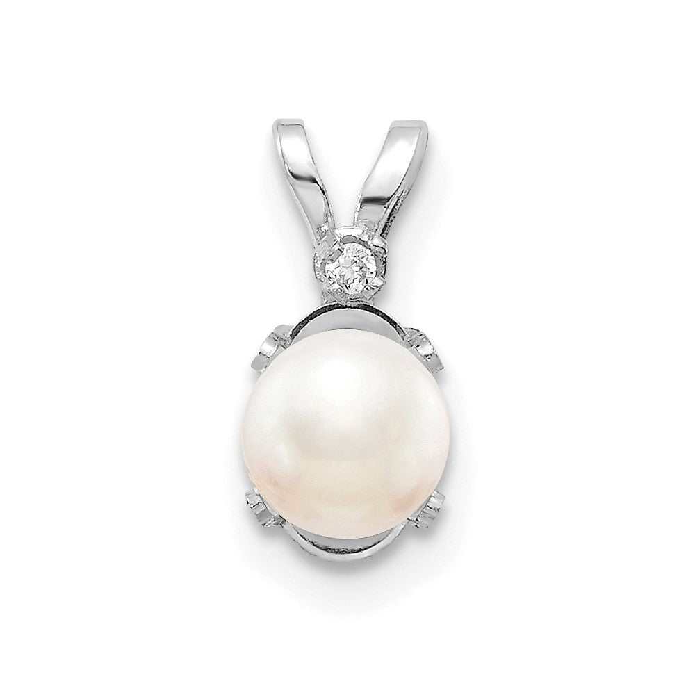 14K White Gold Diamond and Freshwater Cultured Pearl Birthstone Pendant
