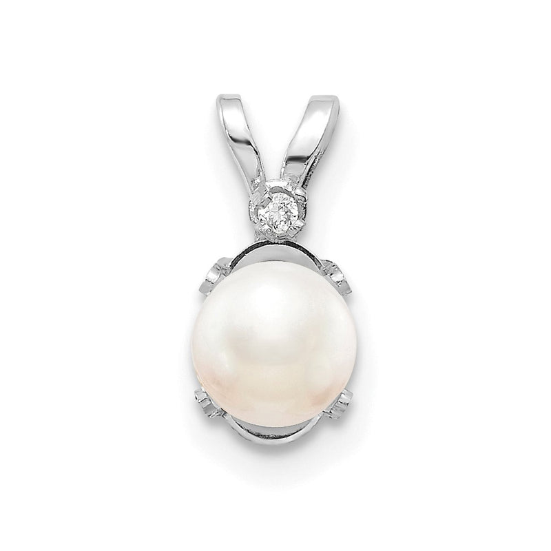 14K White Gold Diamond and Freshwater Cultured Pearl Birthstone Pendant