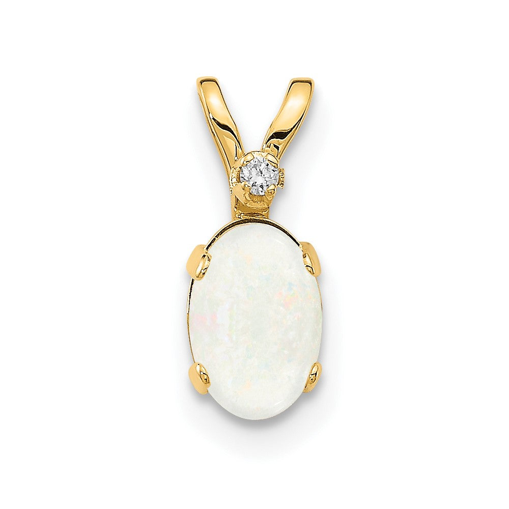 14K Yellow Gold Diamond & Opal Birthstone Pendant