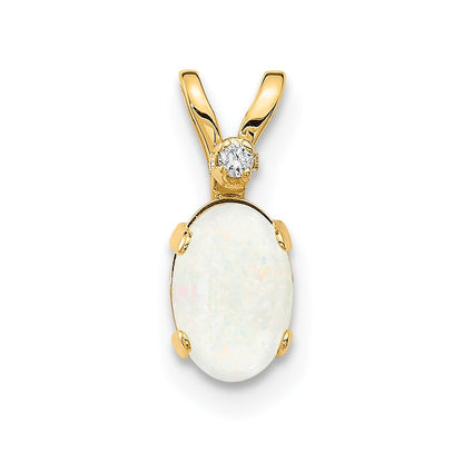 14K Yellow Gold Diamond & Opal Birthstone Pendant