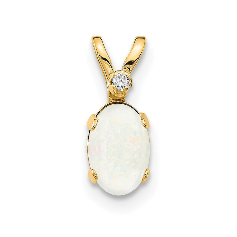 14K Yellow Gold Diamond & Opal Birthstone Pendant