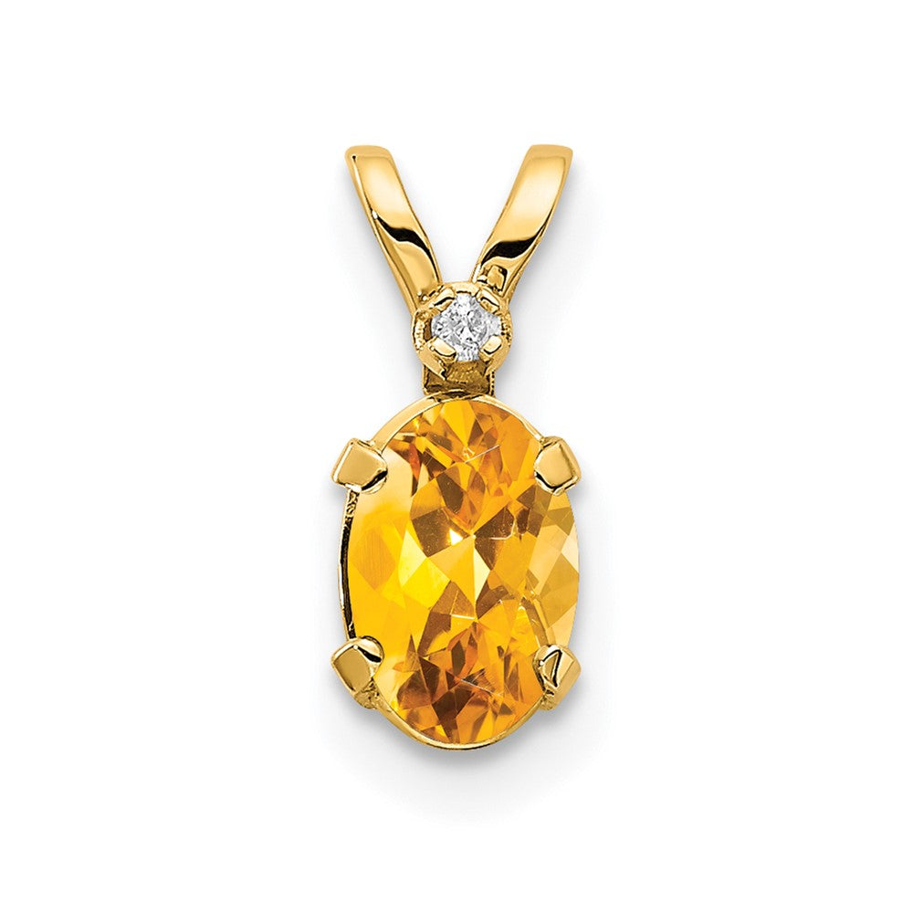 14K Yellow Gold Diamond & Citrine Birthstone Pendant