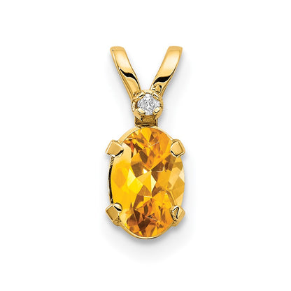 14K Yellow Gold Diamond & Citrine Birthstone Pendant