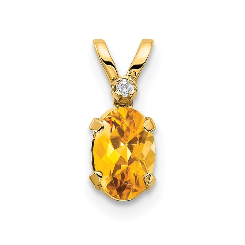 14K Yellow Gold Diamond & Citrine Birthstone Pendant