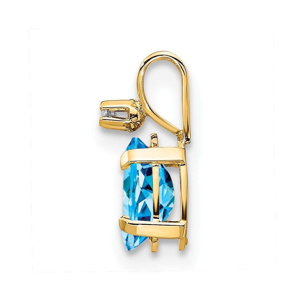 14K Yellow Gold Diamond & Blue Topaz Birthstone Pendant