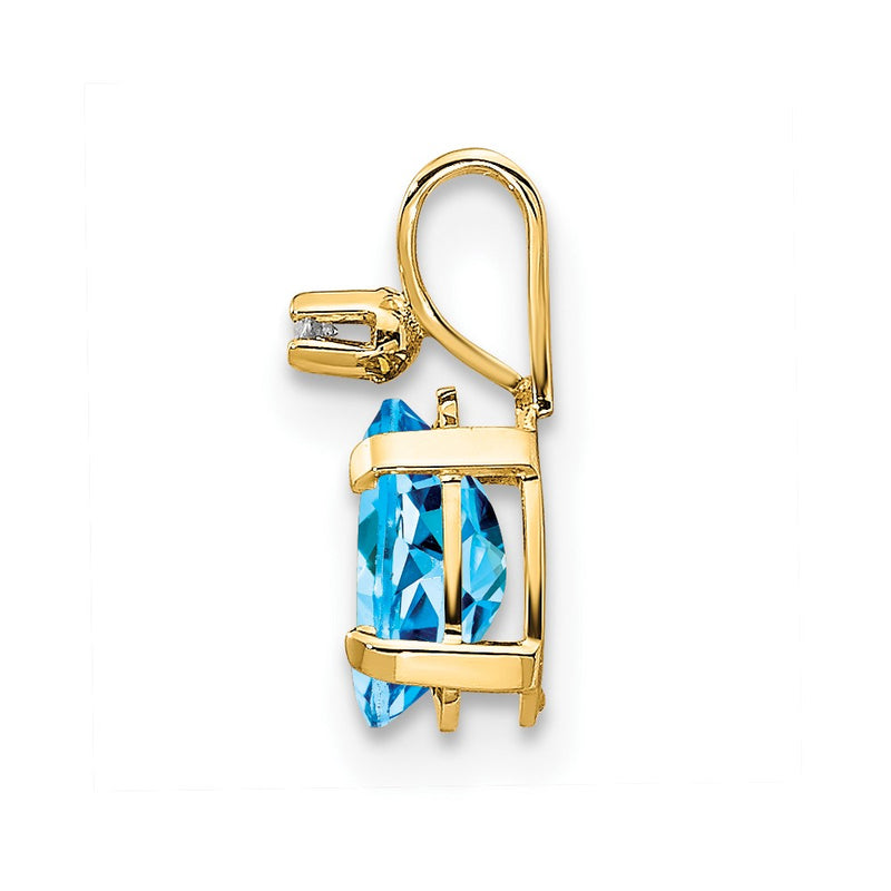 14K Yellow Gold Diamond & Blue Topaz Birthstone Pendant